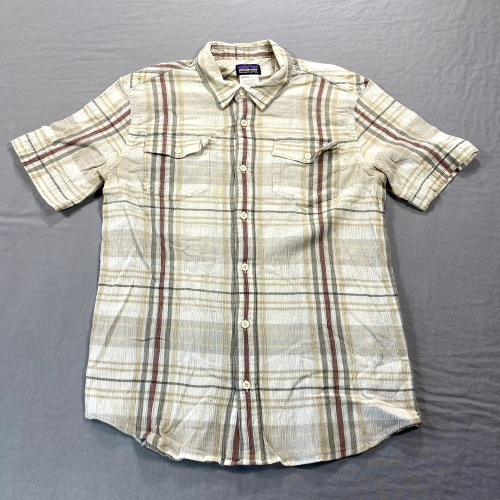 Patagonia Shirt Mens Medium White Lightweight Button Up Organic‎ Cotton Outdoor